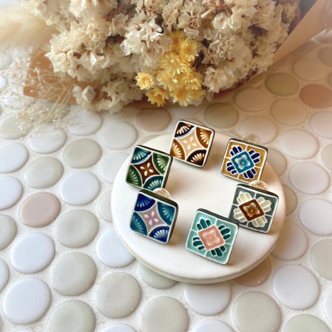 Pierced Earrings - Majolica Blue