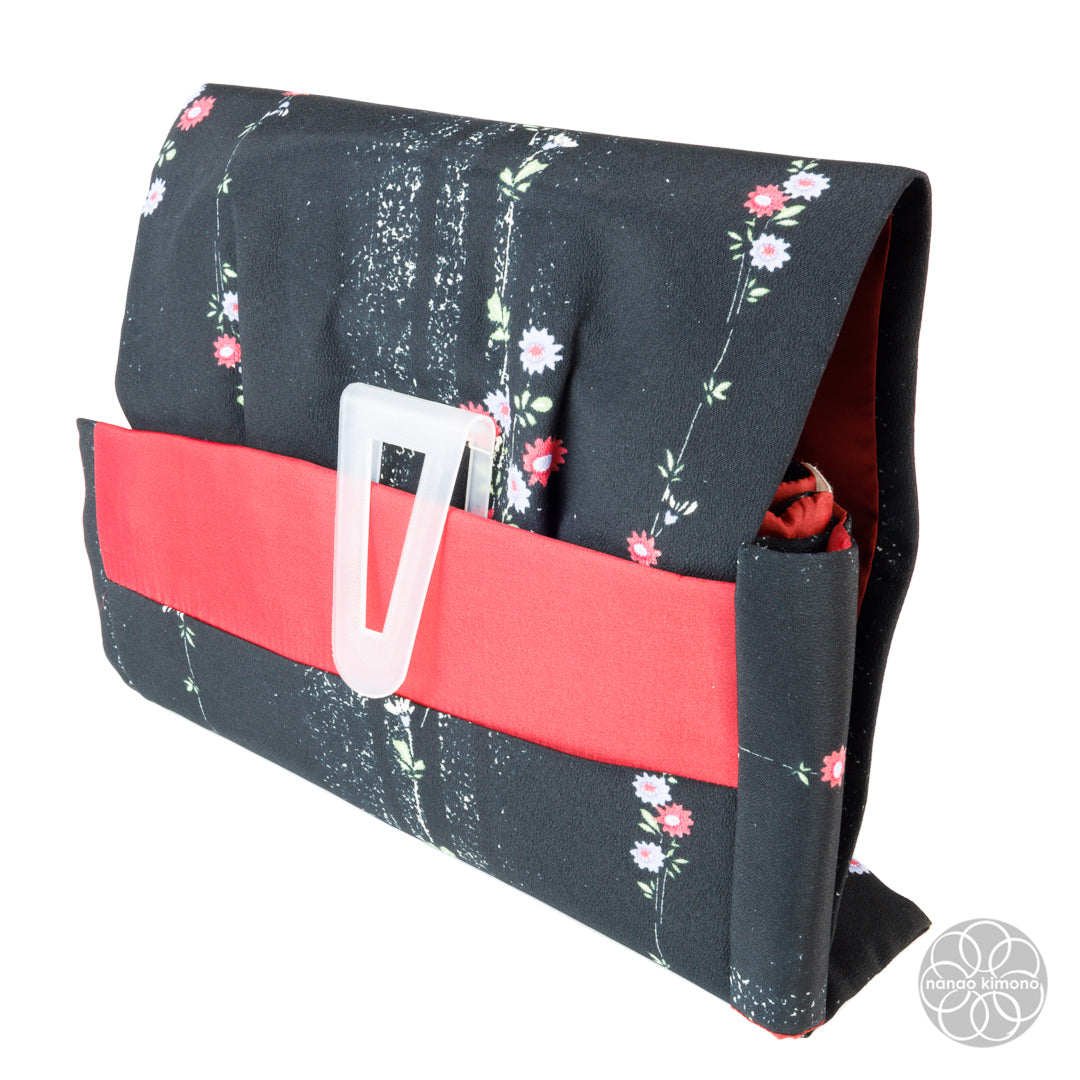 Women's Pre-tied Obi - Flowers on Black