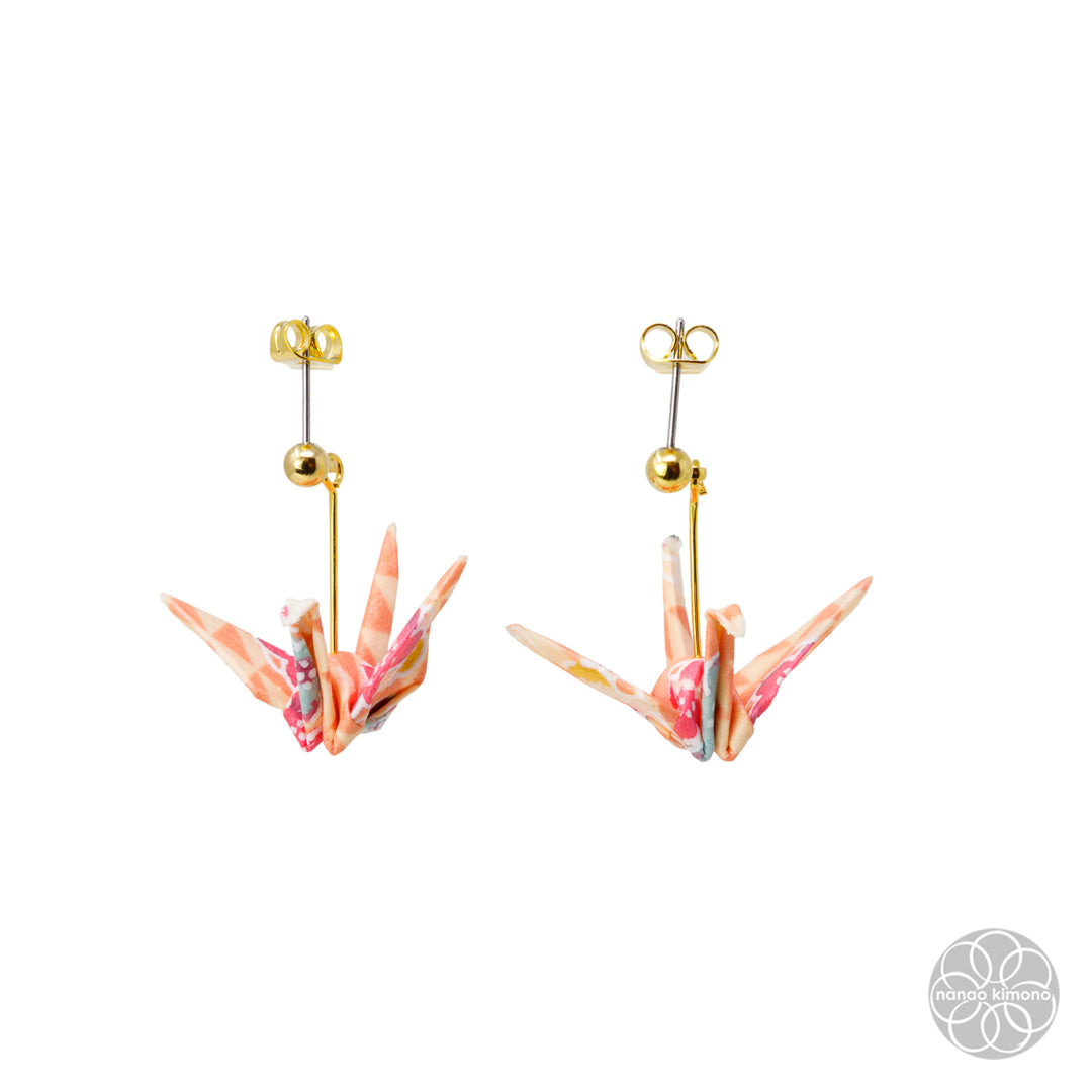 Pierced Earrings - Origami Crane Orange