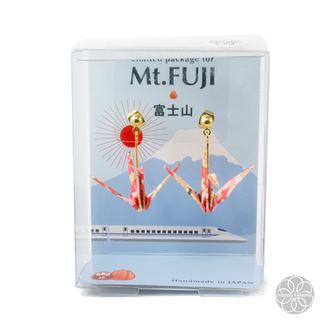 Pierced Earrings - Origami Crane Mt. Fuji Sakura Red