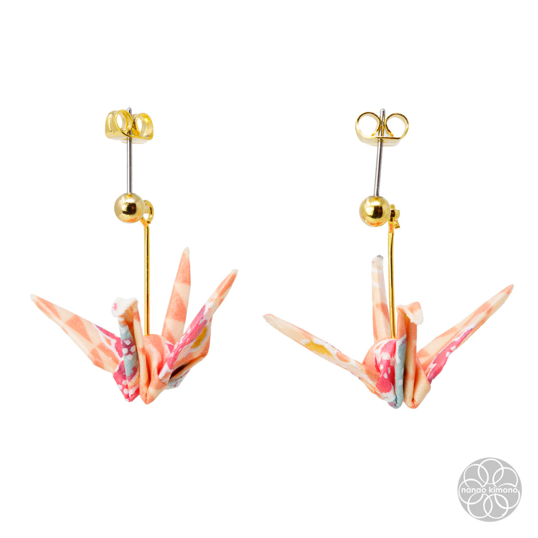 Pierced Earrings - Origami Crane Orange