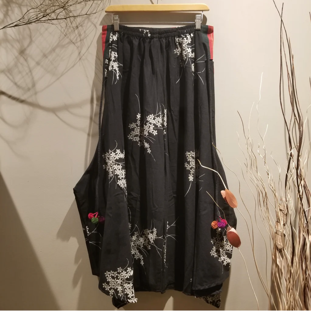 Wide Leg Pants - Fern Print Black Grey
