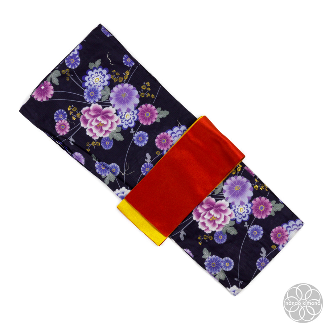 Women's Yukata Wide - Purple Flowers on Black