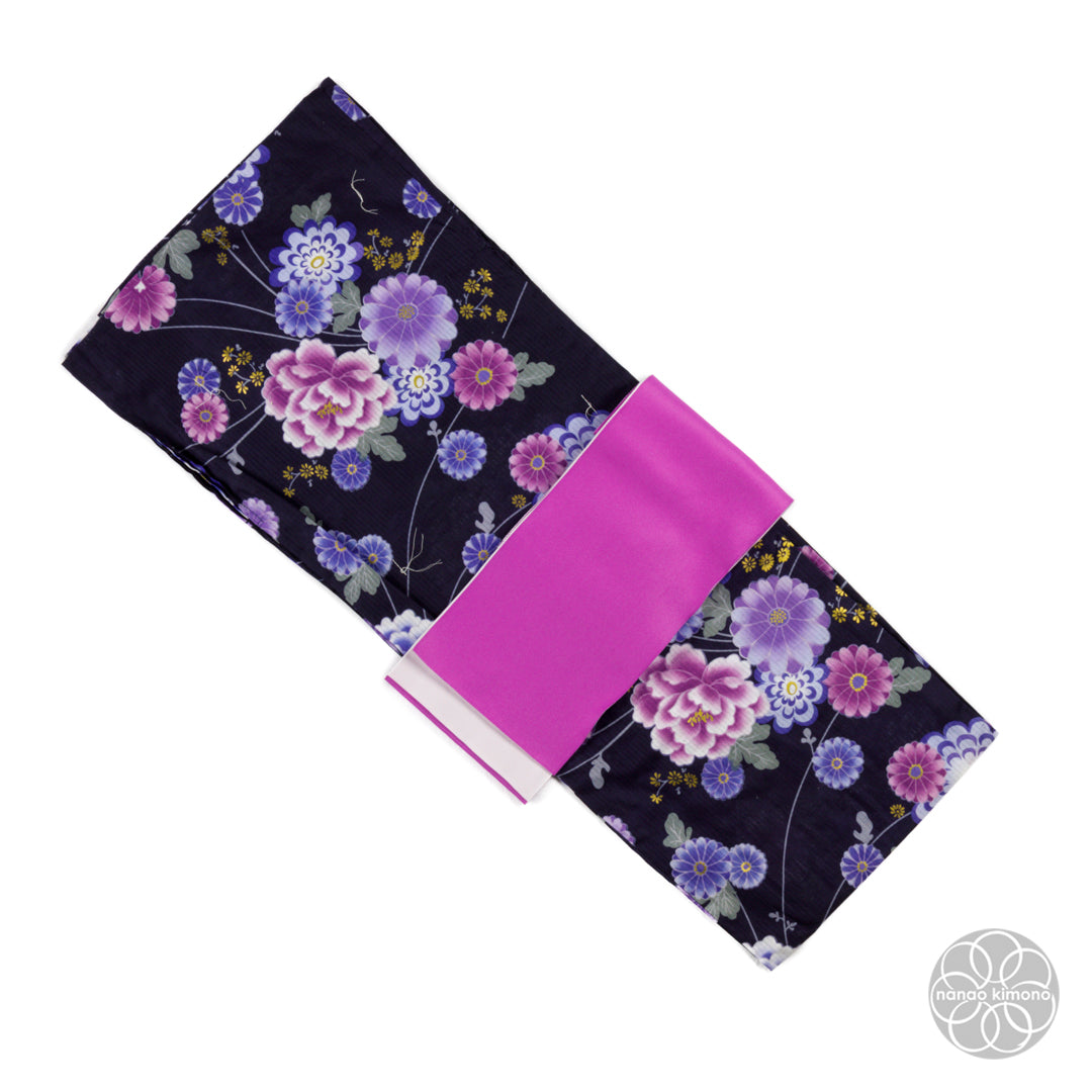 Women's Yukata Wide - Purple Flowers on Black
