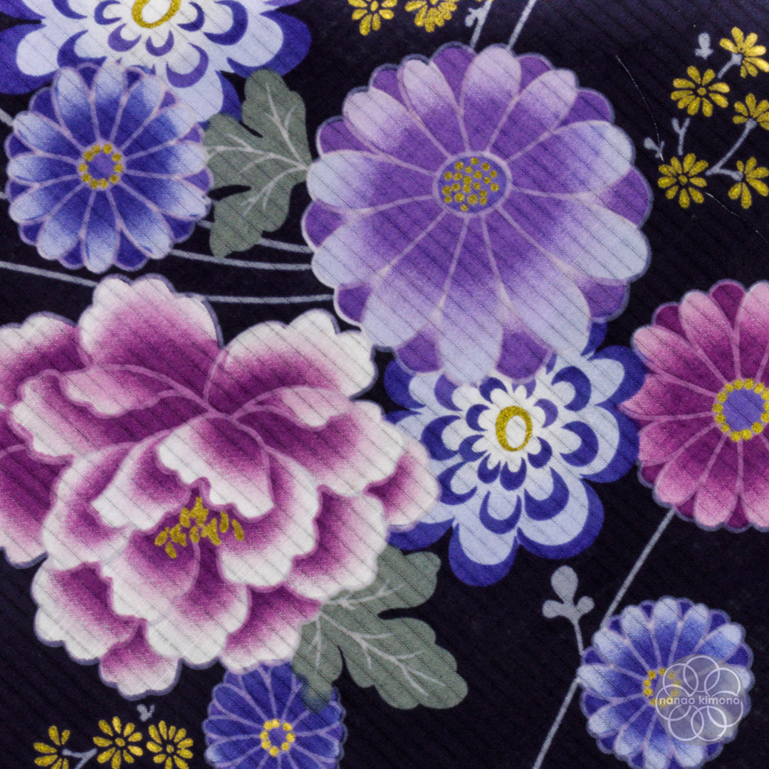 Women's Yukata Wide - Purple Flowers on Black