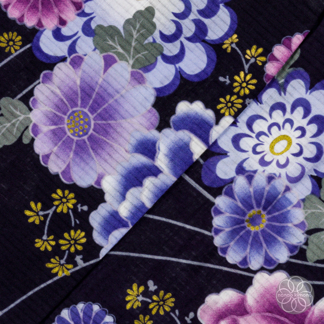 Women's Yukata Wide - Purple Flowers on Black
