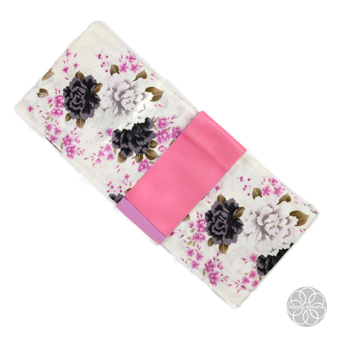 Women's Yukata Wide - Black&White Peonies on White