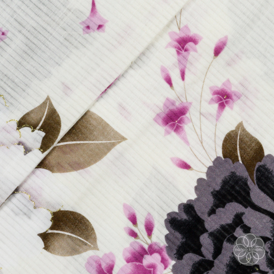 Women's Yukata Wide - Black&White Peonies on White