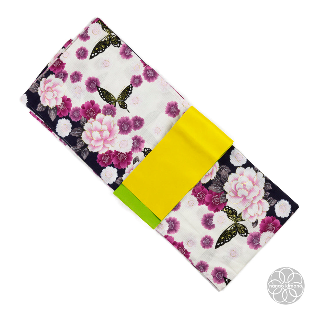 Women's Yukata Wide - Peonies with Black Butterflies
