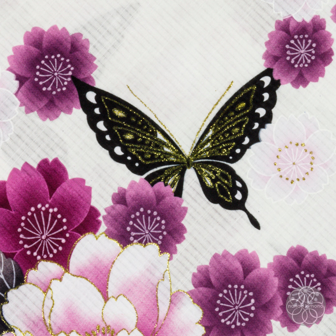 Women's Yukata Wide - Peonies with Black Butterflies