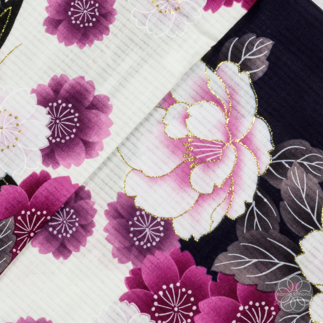 Women's Yukata Wide - Peonies with Black Butterflies