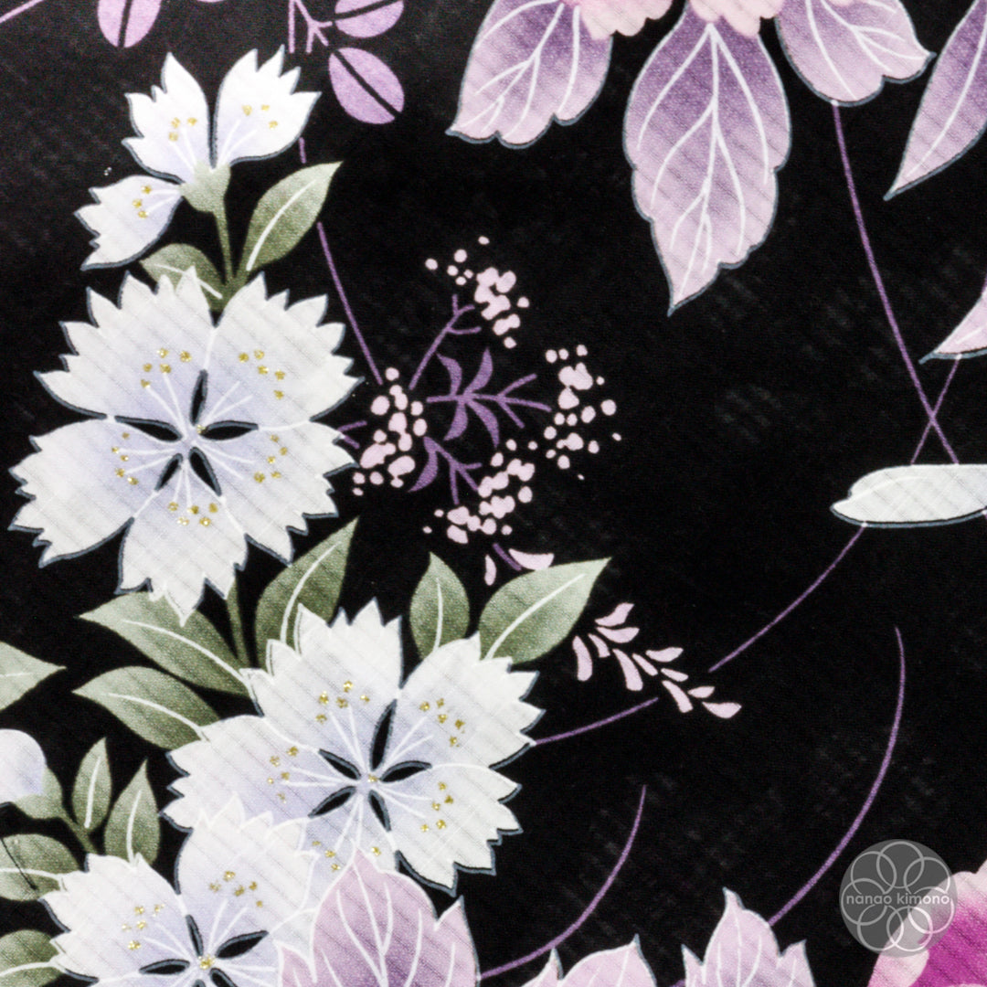 Women's Yukata Wide - Pink Flowers on Black