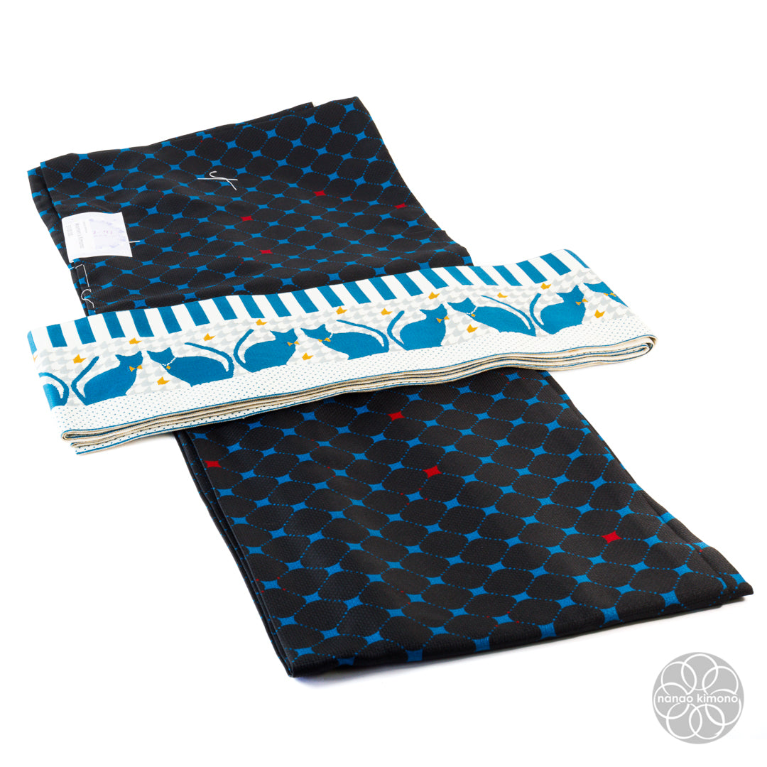 Women's Kimono Obi - Blue Cat Reversible
