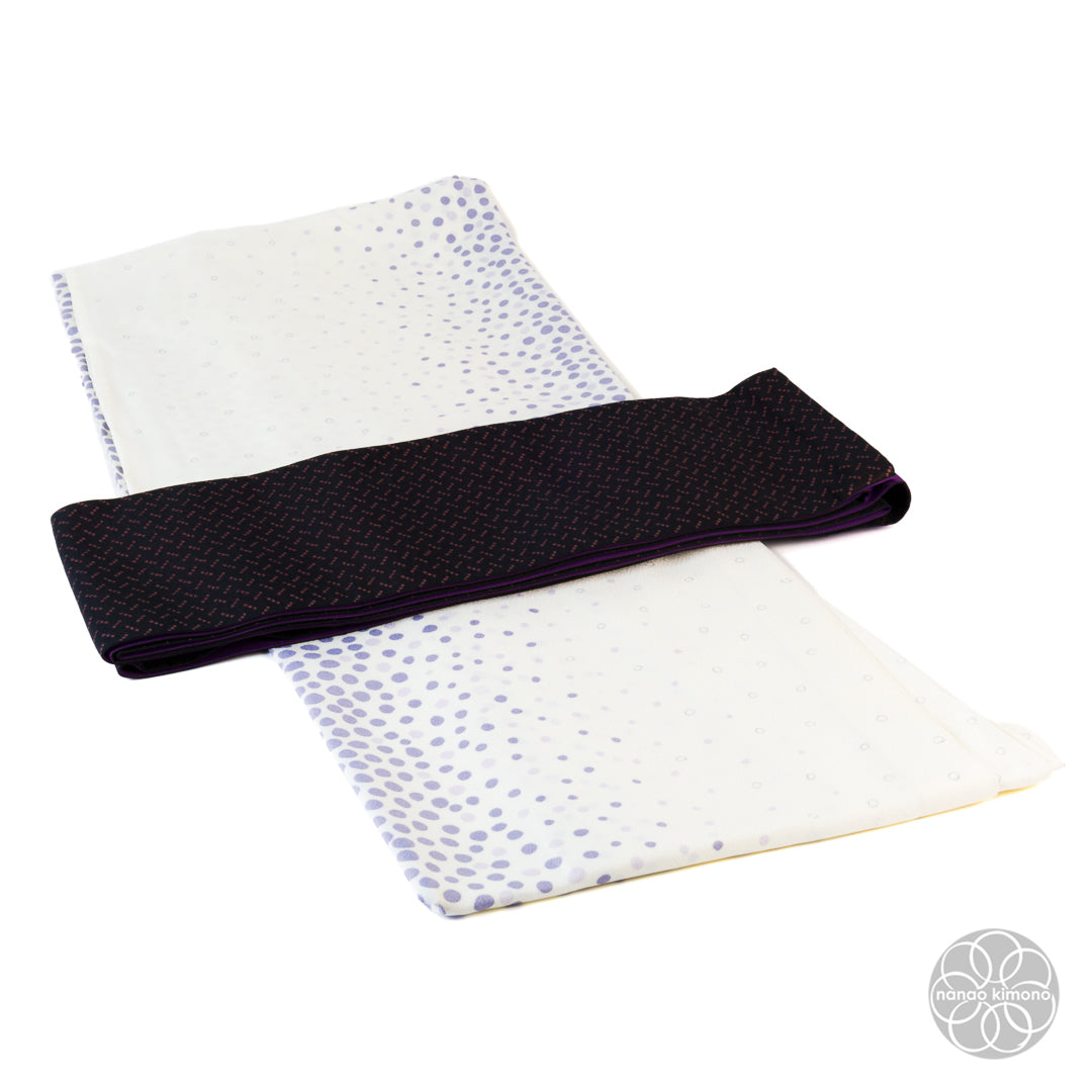 Women's Washable Hitoe Kimono - Purple Dots on White