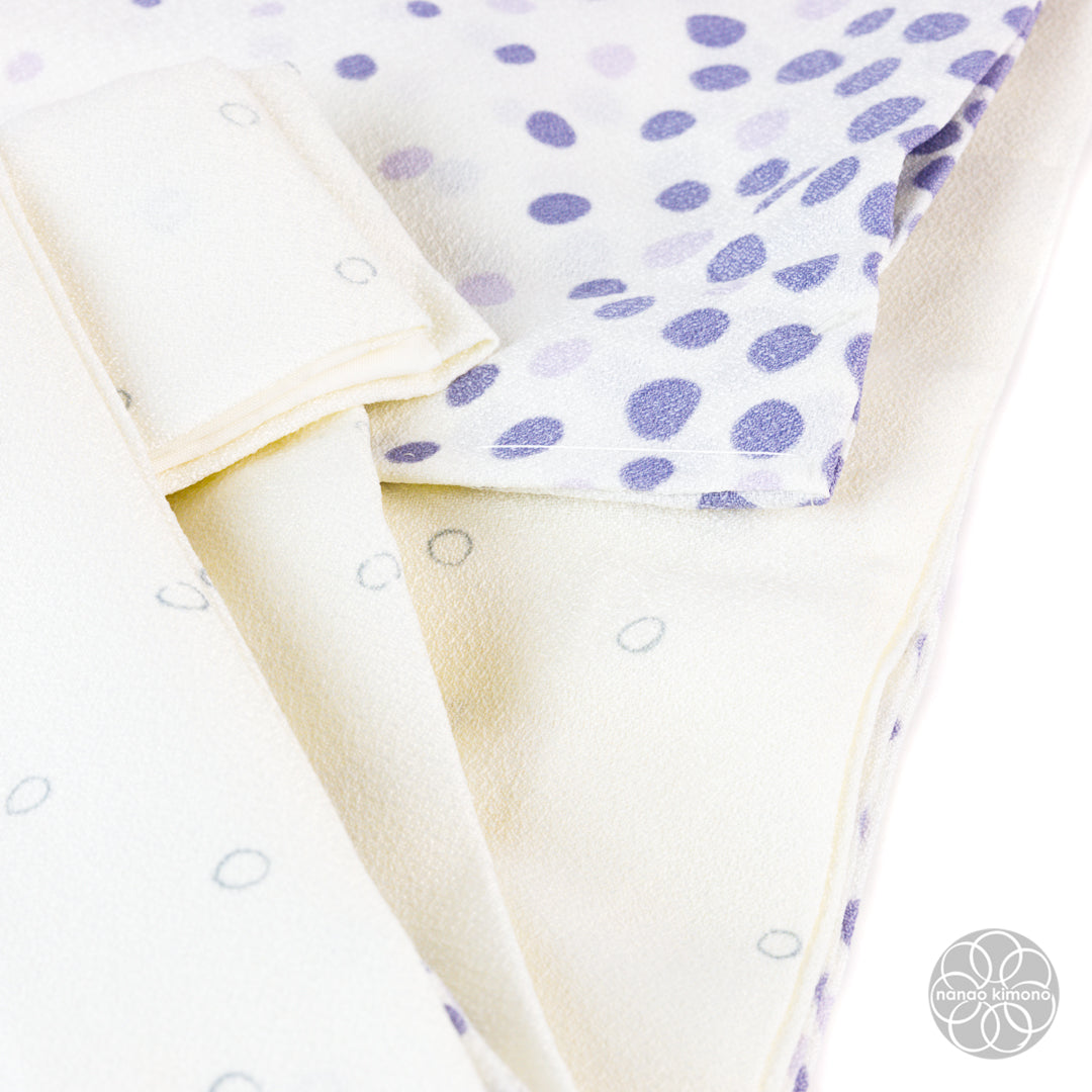 Women's Washable Hitoe Kimono - Purple Dots on White