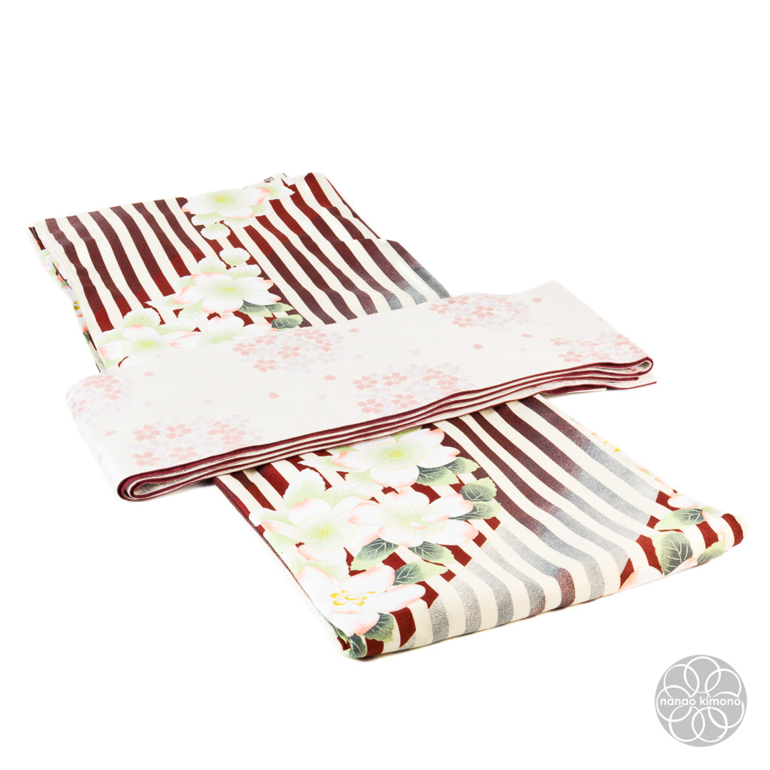 Women's Kimono Obi - Red & White Reversible