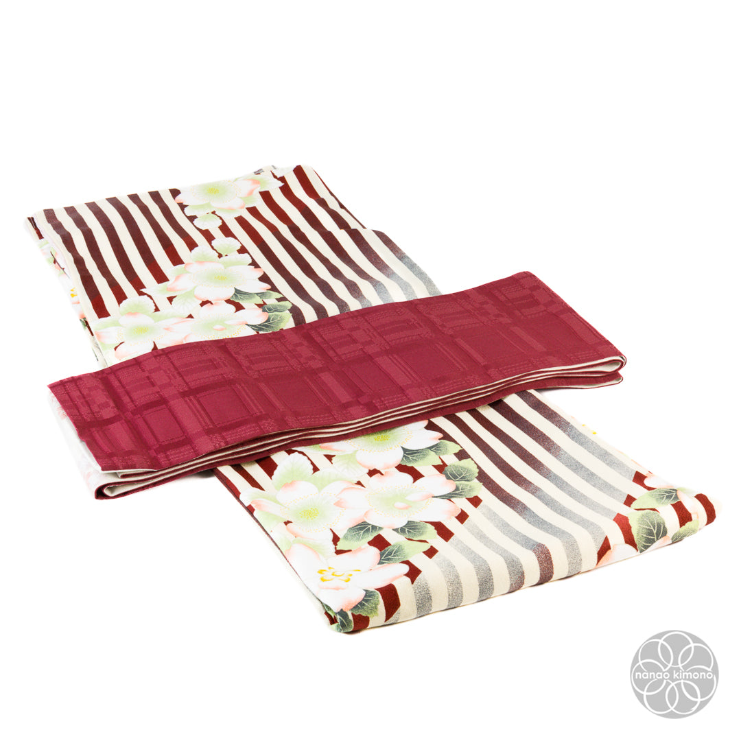 Women's Kimono Obi - Red & White Reversible