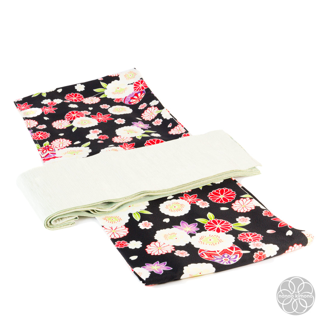 Women's Washable Kimono - Flowers on Black