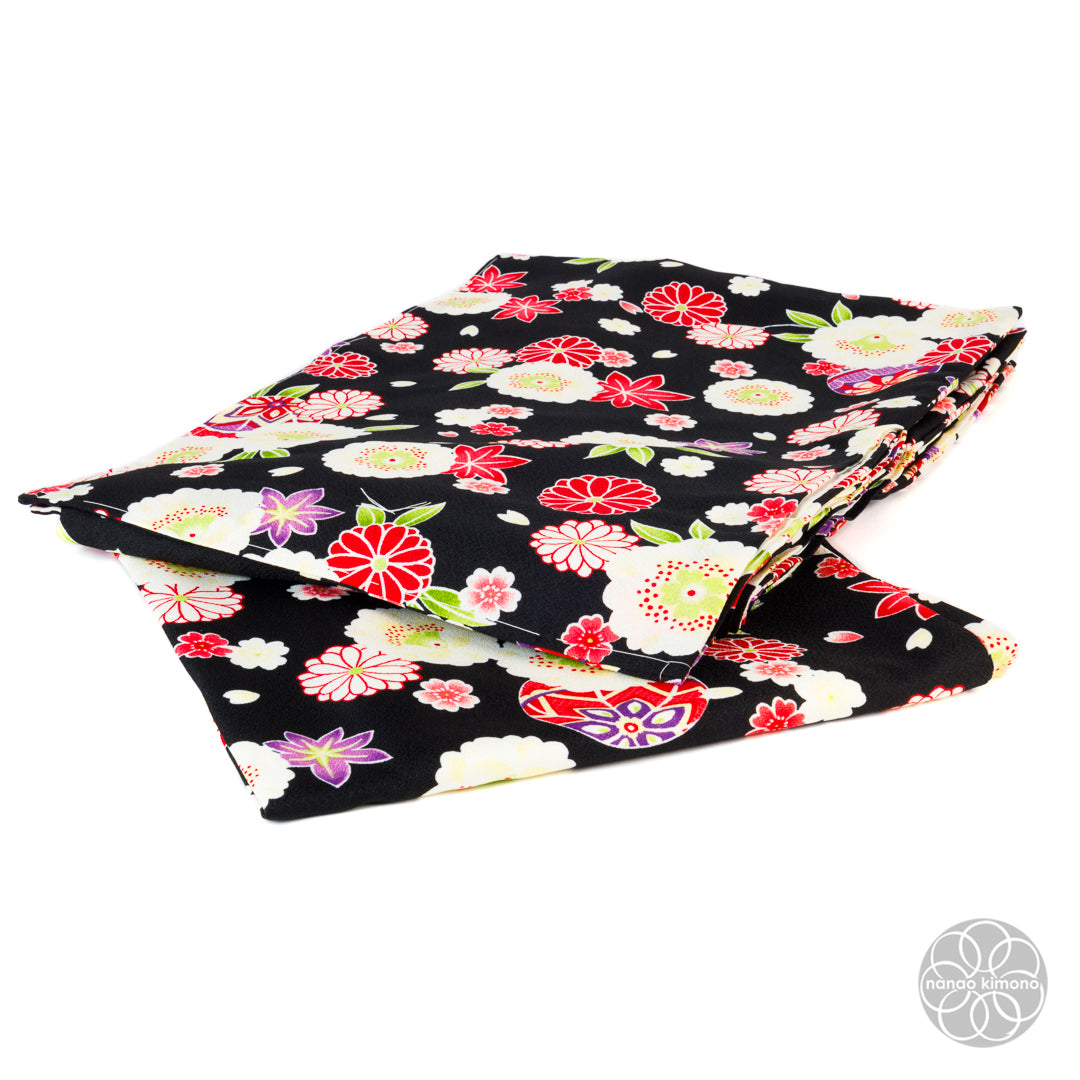 Women's Washable Kimono - Flowers on Black