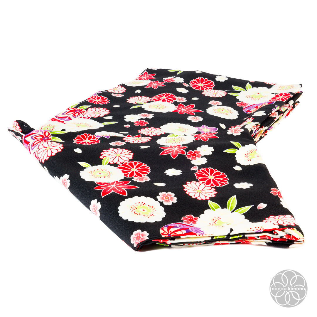 Women's Washable Kimono - Flowers on Black