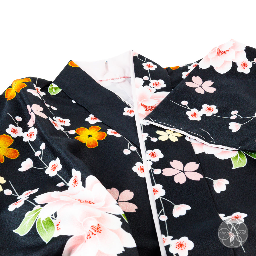 Women's Two-Piece Kimono - Flowers Black