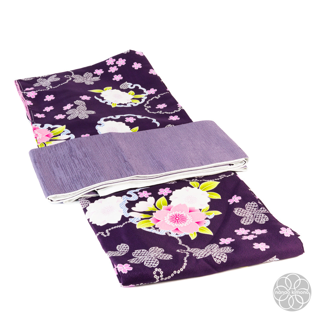 Women's Washable Kimono - Flowers on Purple