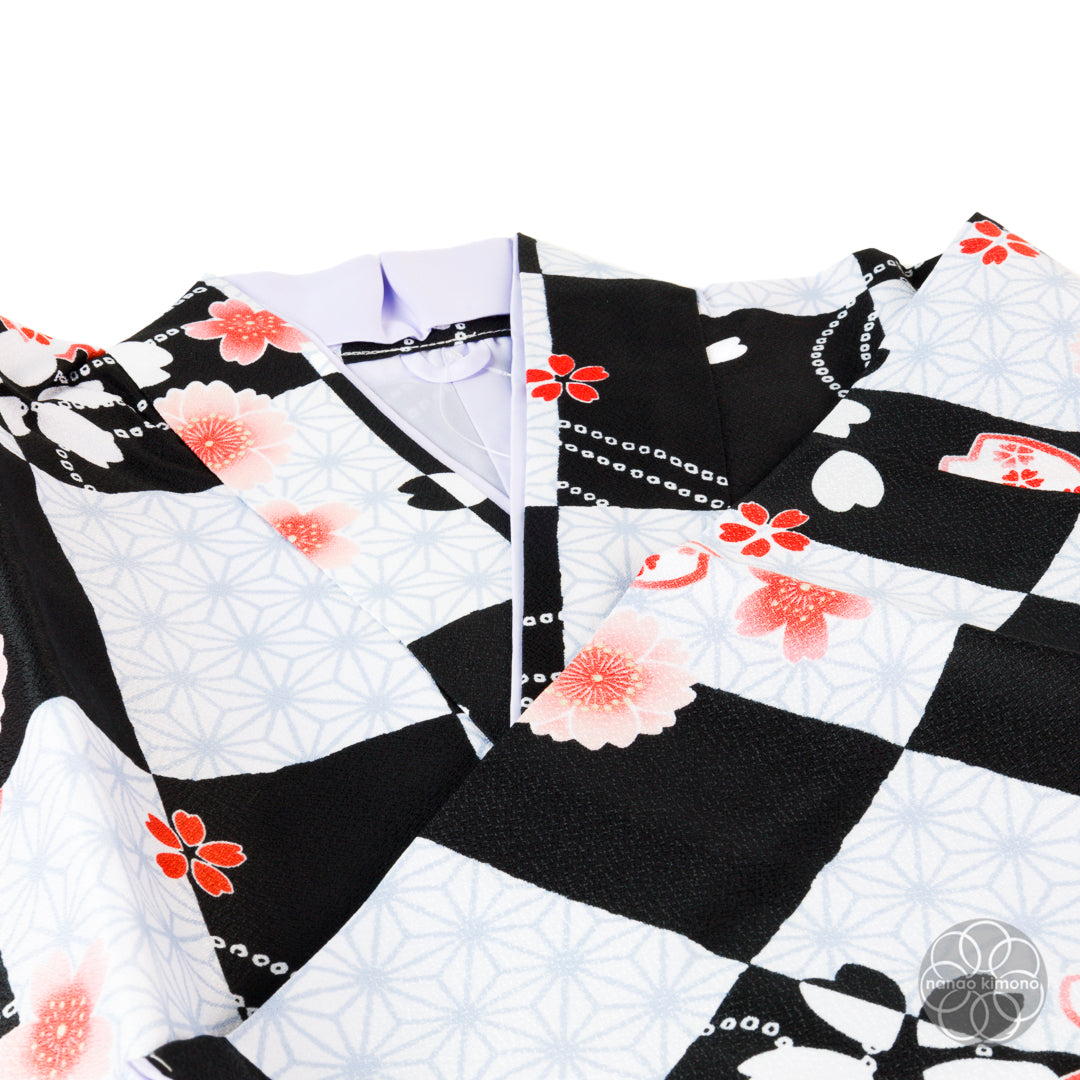 Women's Two-Piece Kimono - Flowers Black and White