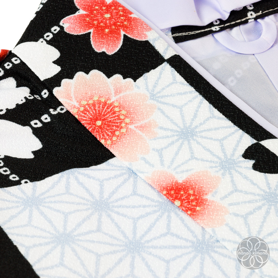 Women's Two-Piece Kimono - Flowers Black and White
