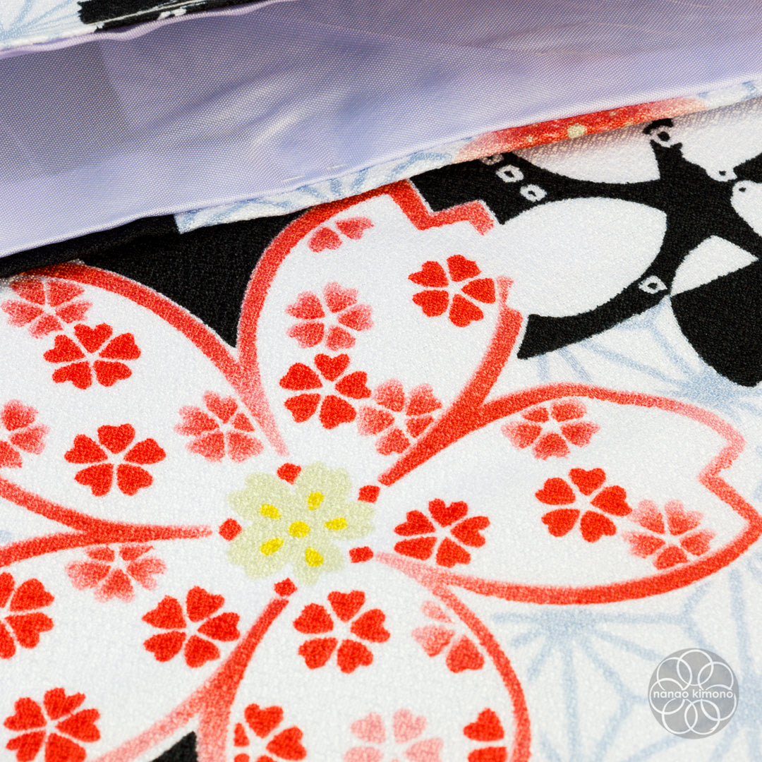 Women's Two-Piece Kimono - Flowers Black and White