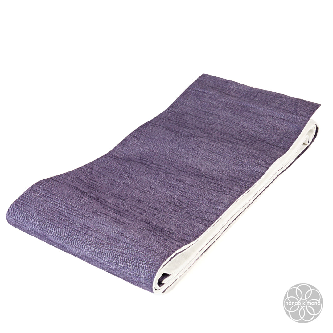 Women's Kimono Obi - Purple Pattern on White