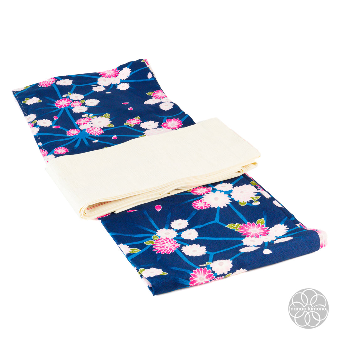Women's Washable Kimono - Flowers on Navy