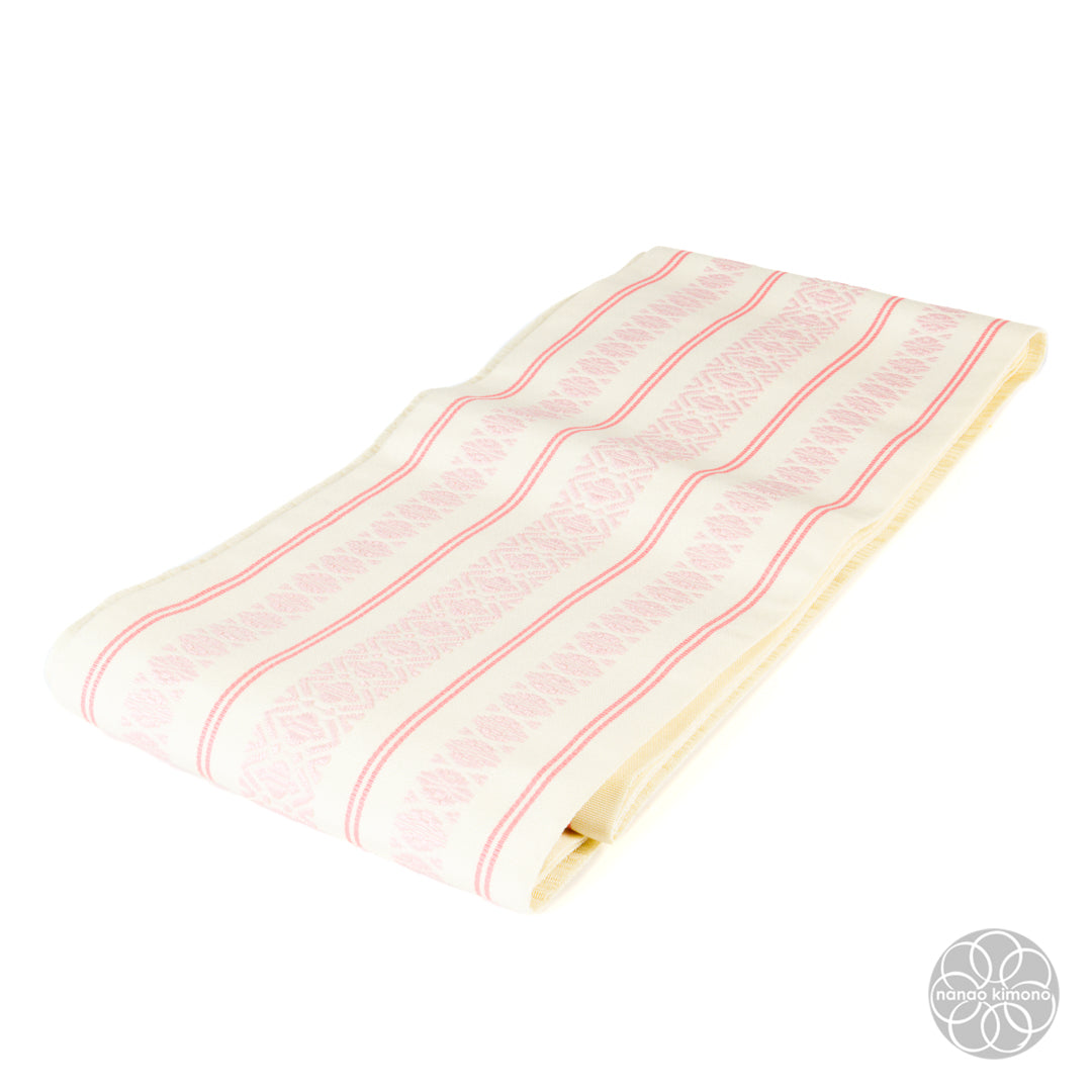 Women's Kimono Obi - Pink Pattern on Yellow