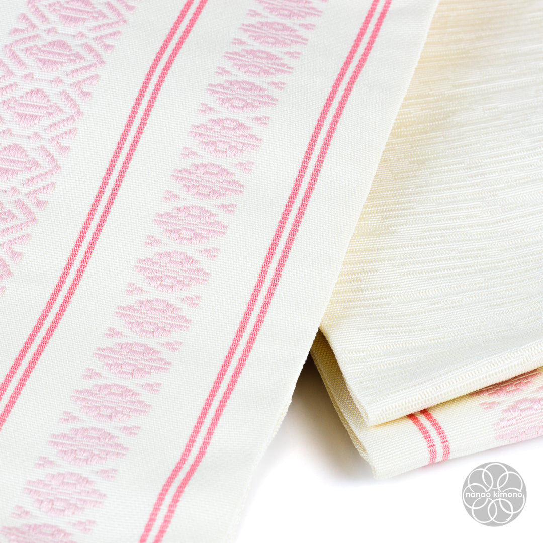 Women's Kimono Obi - Pink Pattern on Yellow