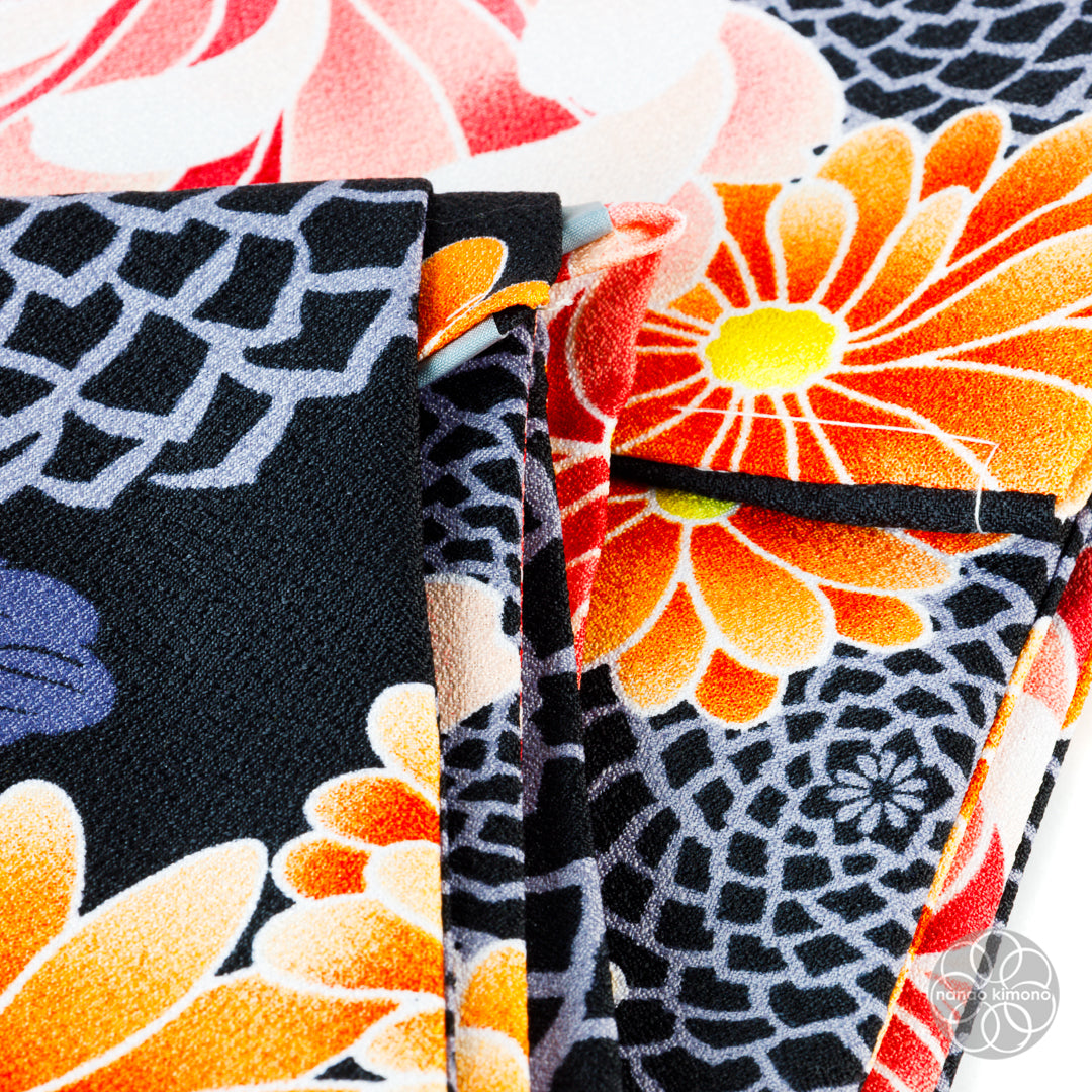 Women's Washable Kimono - Orange Flowers Black