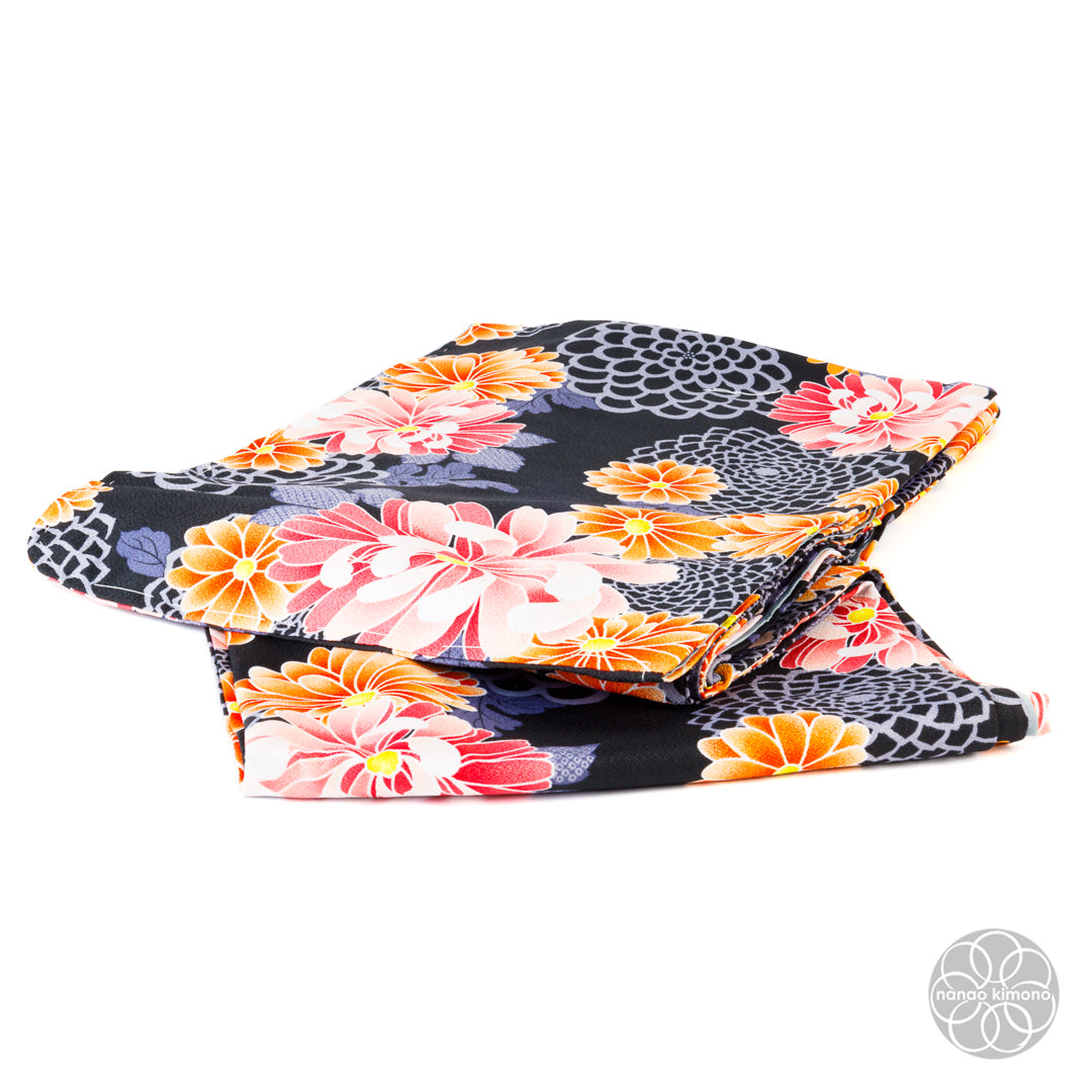 Women's Washable Kimono - Orange Flowers Black