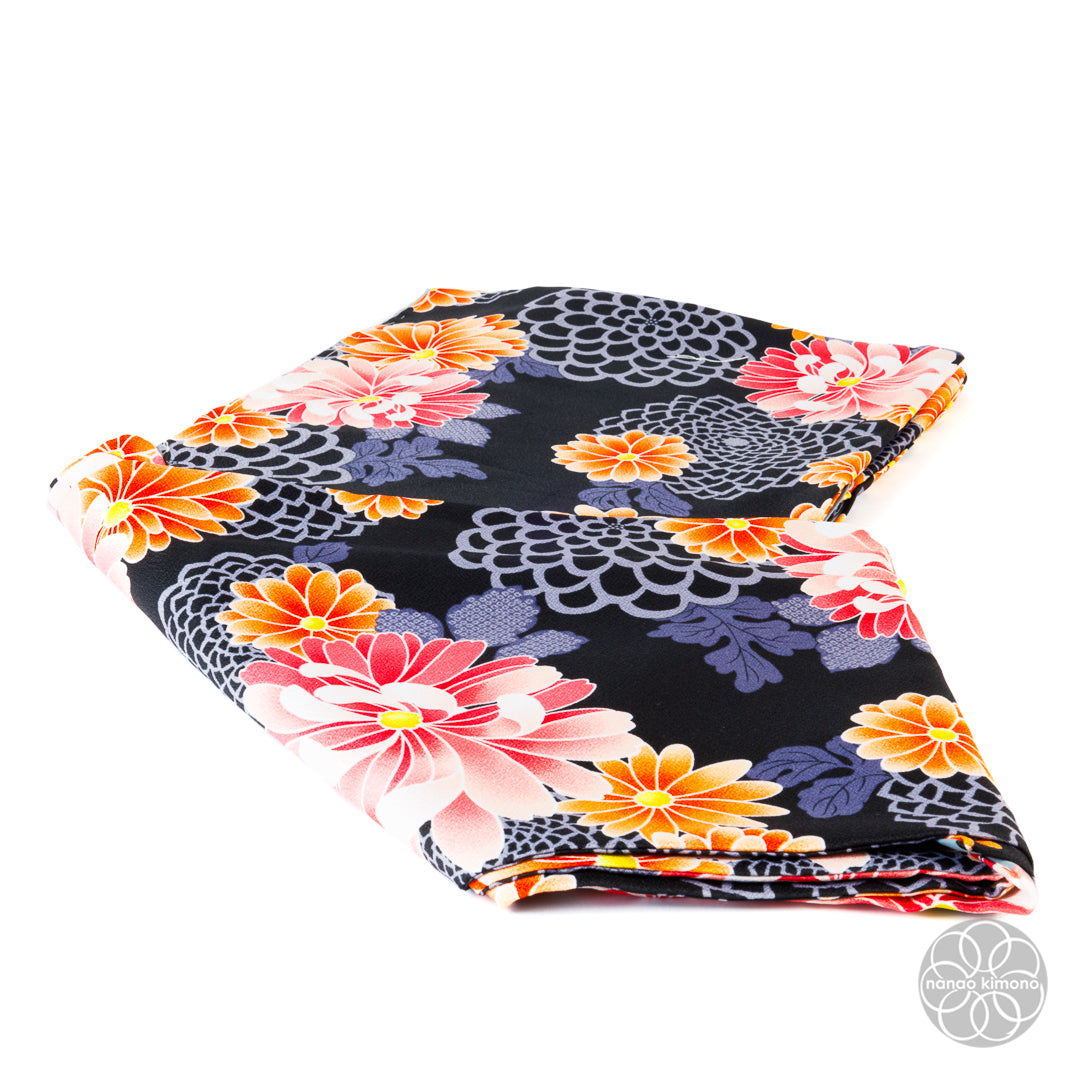 Women's Washable Kimono - Orange Flowers Black