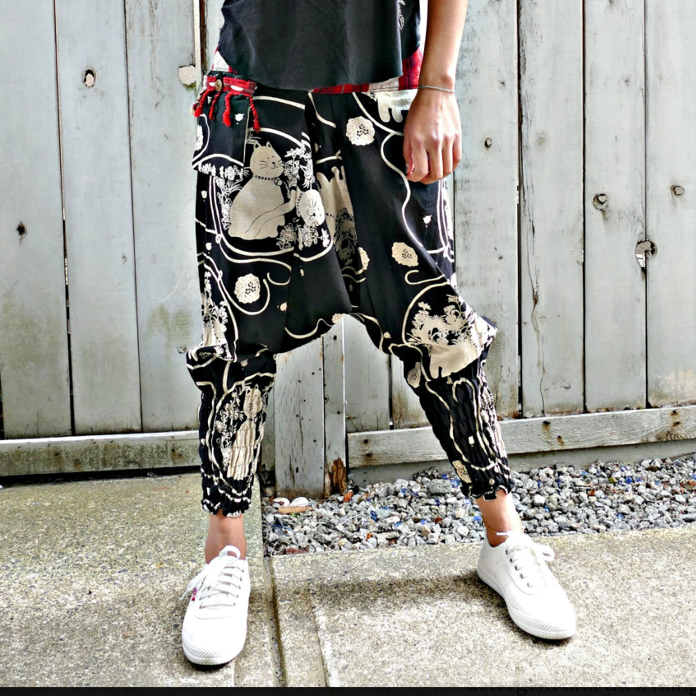 Ninja Pants - Neko Cat BLACK