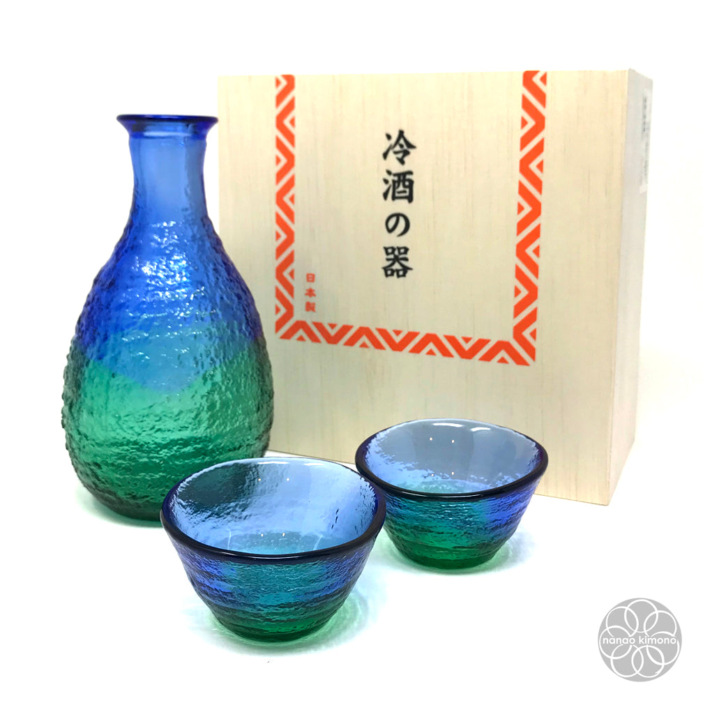 Sake Set - Glass Blue Green