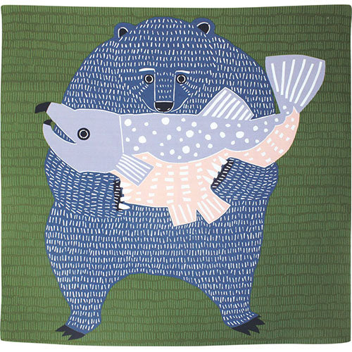 Furoshiki 39"- Aquadrop kata kata Bear & Salmon Green Water Repellent