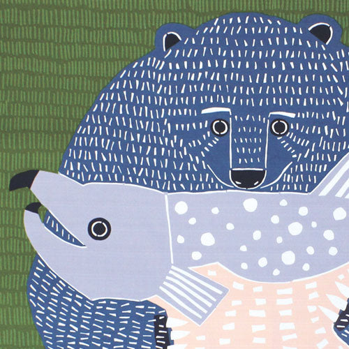 Furoshiki 39"- Aquadrop kata kata Bear & Salmon Green Water Repellent