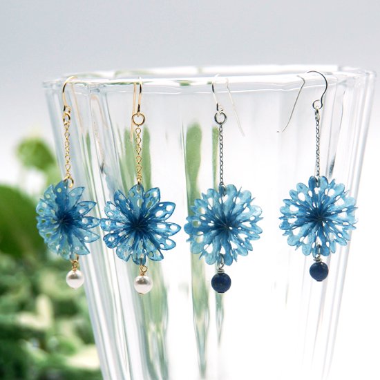 Piercing Earrings - Water Wheel (Gujo indigo dyeing)