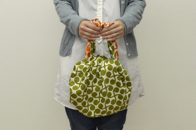 Reversible Furoshiki 41"- Isa Monyo Shinme Green/Orange