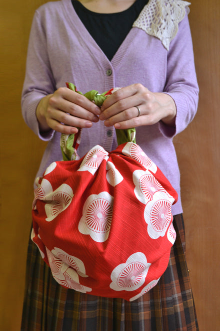 Reversible Furoshiki 41"- Isa Monyo Ume Red/Green