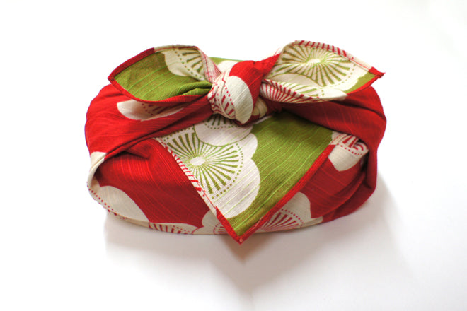 Reversible Furoshiki 19"- Isa Monyo Ume Red/Green