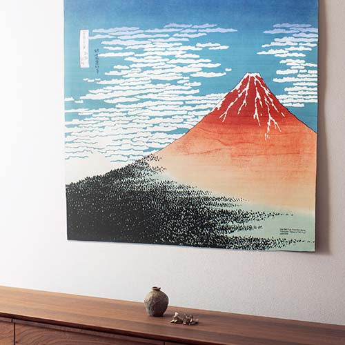 Furoshiki 41"- Ukiyoe Red Fuji Hokusai Katsushika Navy