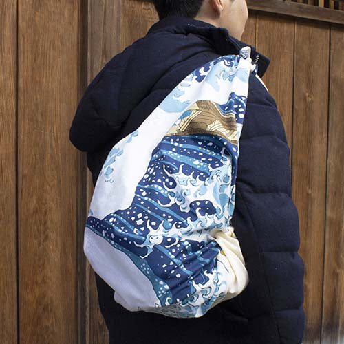 Furoshiki 41"- Ukiyoe The Great Wave Hokusai Katsushika Beige