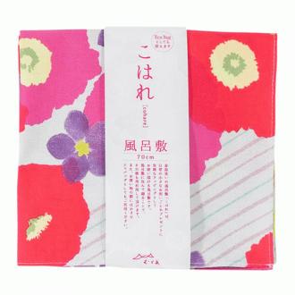 Furoshiki 27"- Cohare Flower Stripes Pink Red