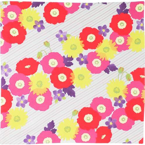 Furoshiki 18"- Cohare Flower Stripes Pink Red