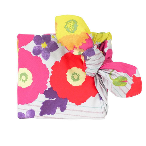 Furoshiki 18"- Cohare Flower Stripes Pink Red
