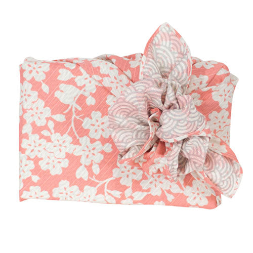 Reversible Furoshiki 19"- Fuku Musubi Cherry Blossom/Wave Pink/Grey